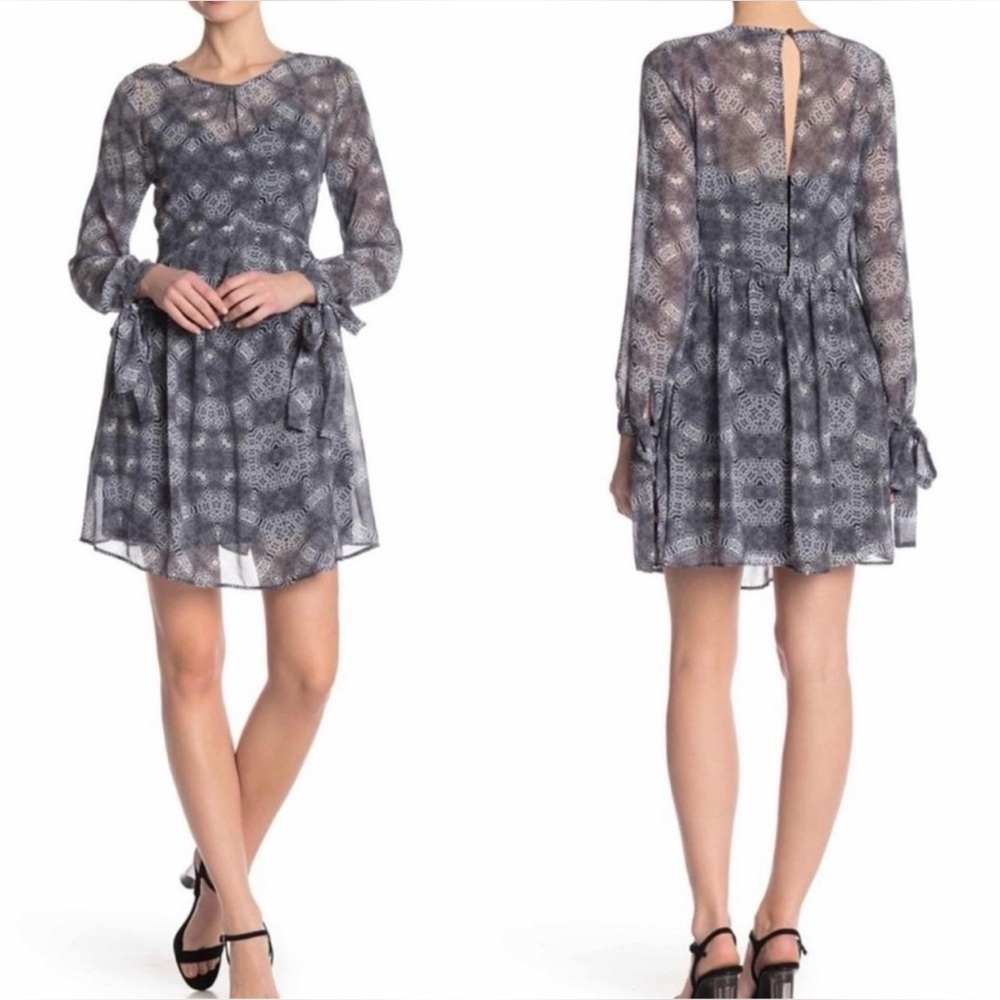 NWT SAM EDELMAN Peplum Tie Sleeve Sheer Mini Dress Blue Snake Skin Pockets Sz 10